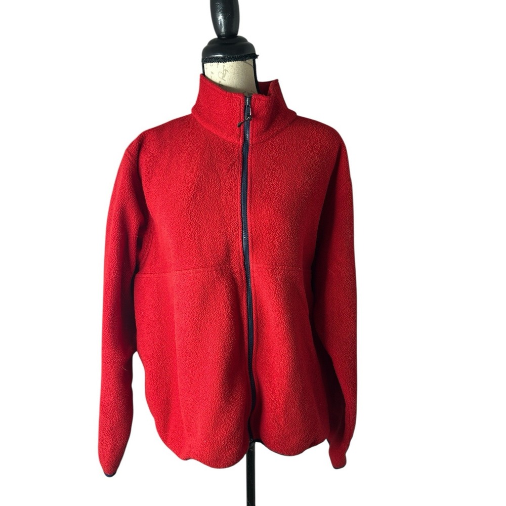 VTG L.L.Bean Jacket Womens L Red Polartec Fleece Full Zip Stand‎ Collar Outdoor